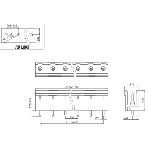 Terminal PCB du plug-in de 7,62 mm Perg-in PCB Male et connecteur Femelle Angle de droite